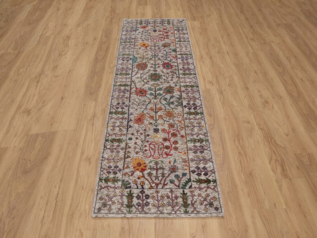 2'7" x 8'2" New Hand Knotted Ivory Wool & Silk Runner Oriental Rug - MOA10291914