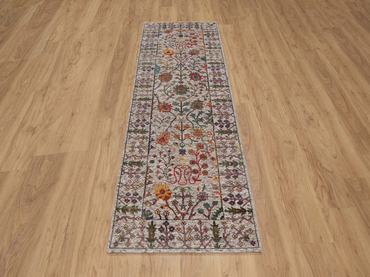 2'7" x 8'2" New Hand Knotted Ivory Wool & Silk Runner Oriental Rug - MOA10291914