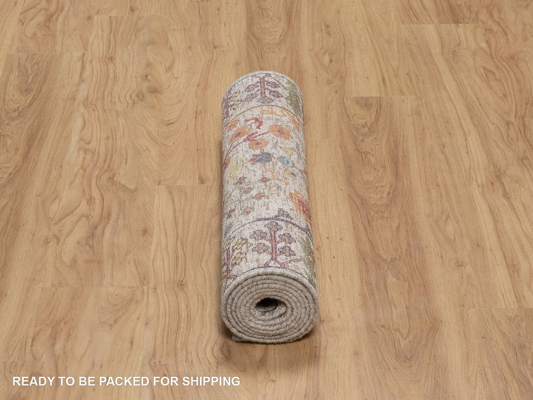 2'7" x 8'2" New Hand Knotted Ivory Wool & Silk Runner Oriental Rug - MOA10291914