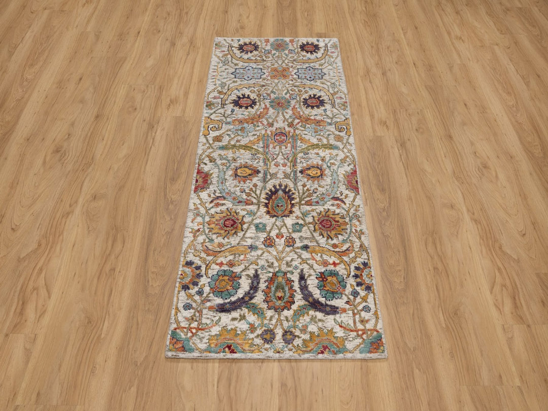 2'5" x 5'11" New Hand Knotted Ivory Wool & Silk Runner Oriental Rug - MOA10291915