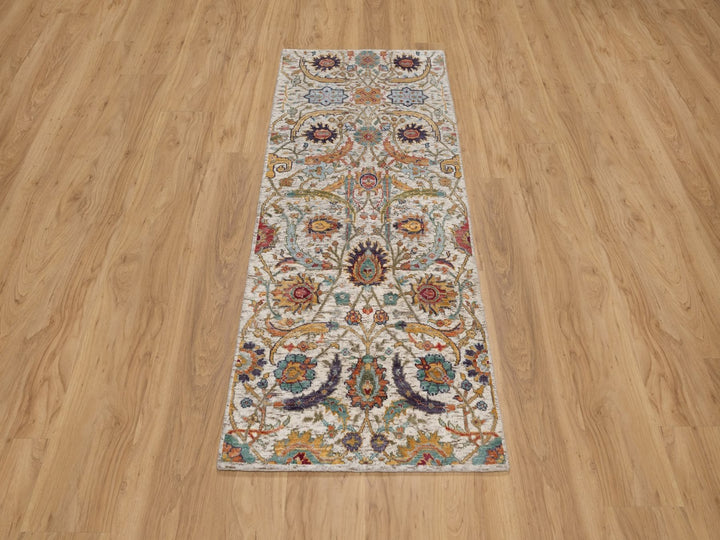 2'5" x 5'11" New Hand Knotted Ivory Wool & Silk Runner Oriental Rug - MOA10291915