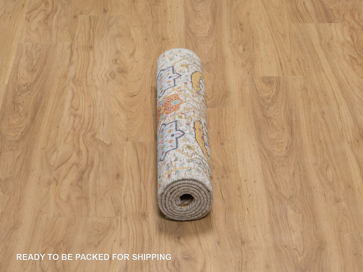 2'5" x 5'11" New Hand Knotted Ivory Wool & Silk Runner Oriental Rug - MOA10291915
