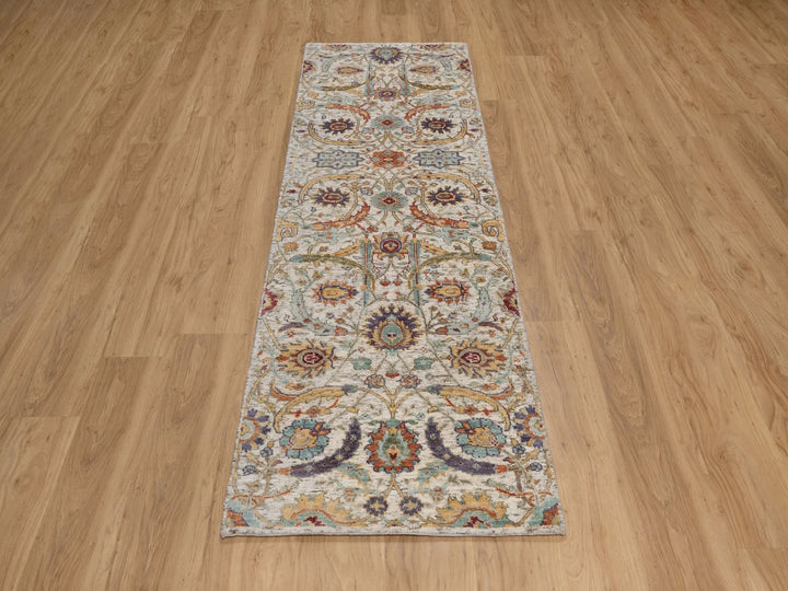 2'7" x 8'1" New Hand Knotted Ivory Wool & Silk Runner Oriental Rug - MOA10291916