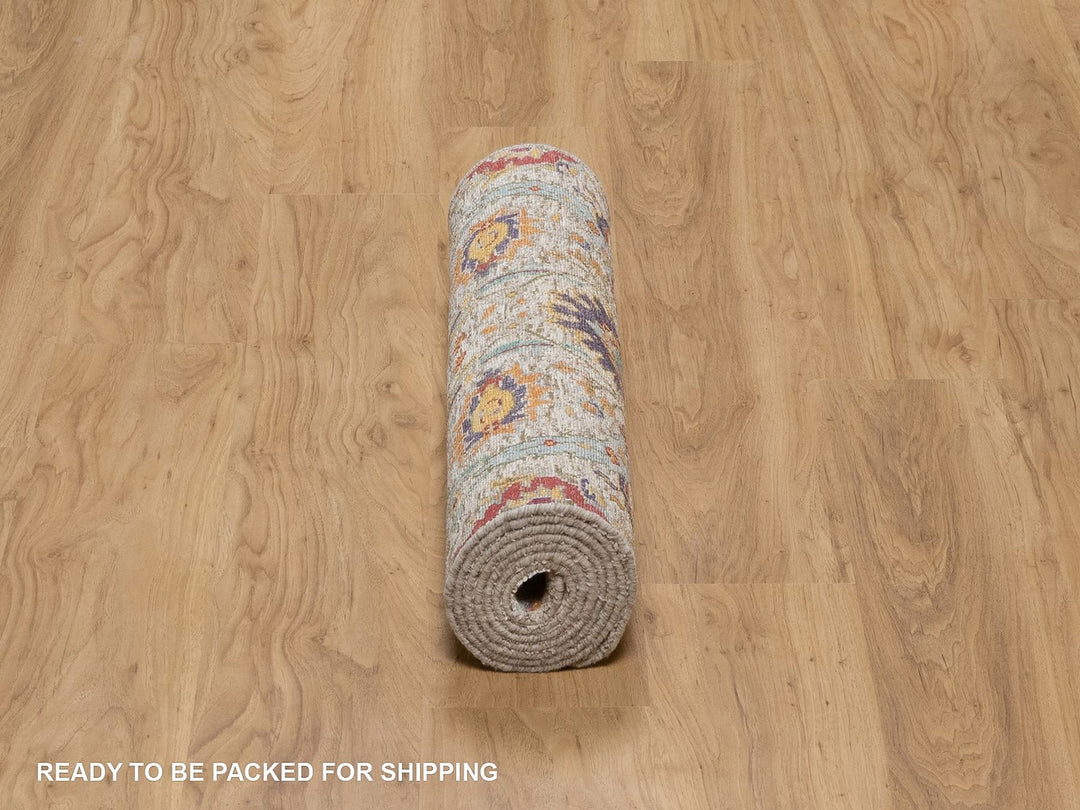 2'7" x 8'1" New Hand Knotted Ivory Wool & Silk Runner Oriental Rug - MOA10291916