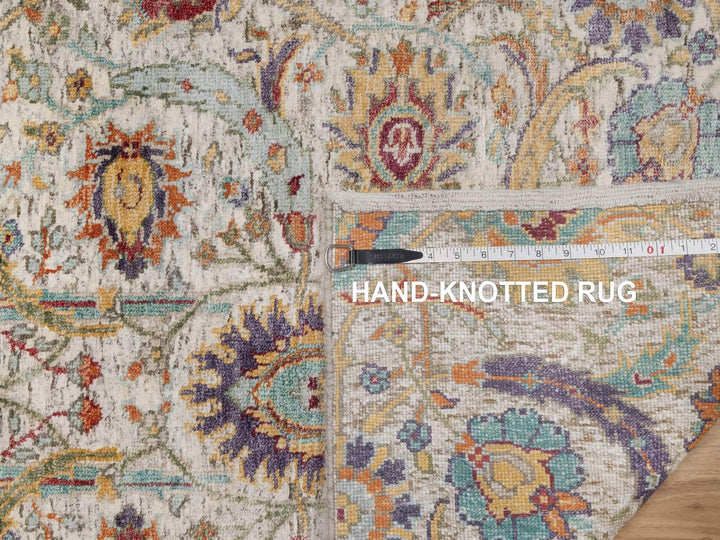 2'7" x 8'1" New Hand Knotted Ivory Wool & Silk Runner Oriental Rug - MOA10291916