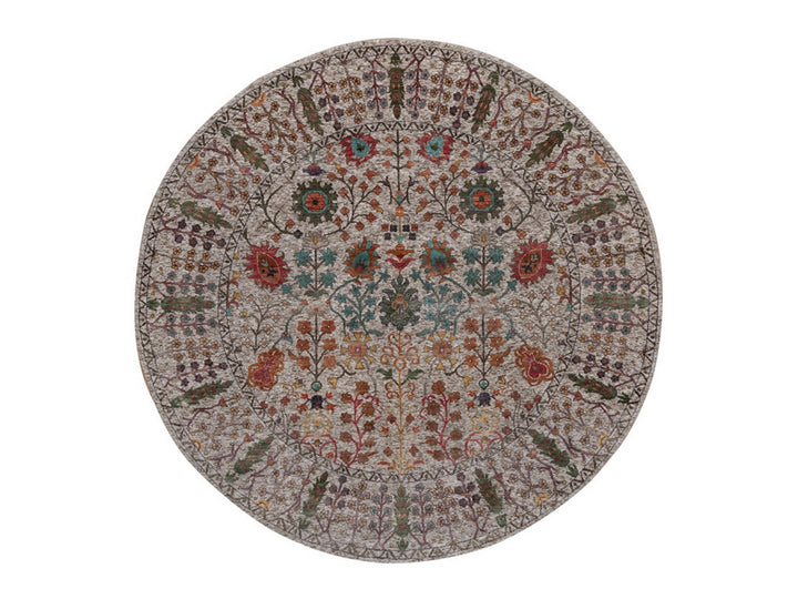 7'10" x 7'10" New Hand Knotted Ivory Wool & Silk Round Oriental Rug - MOA10291919