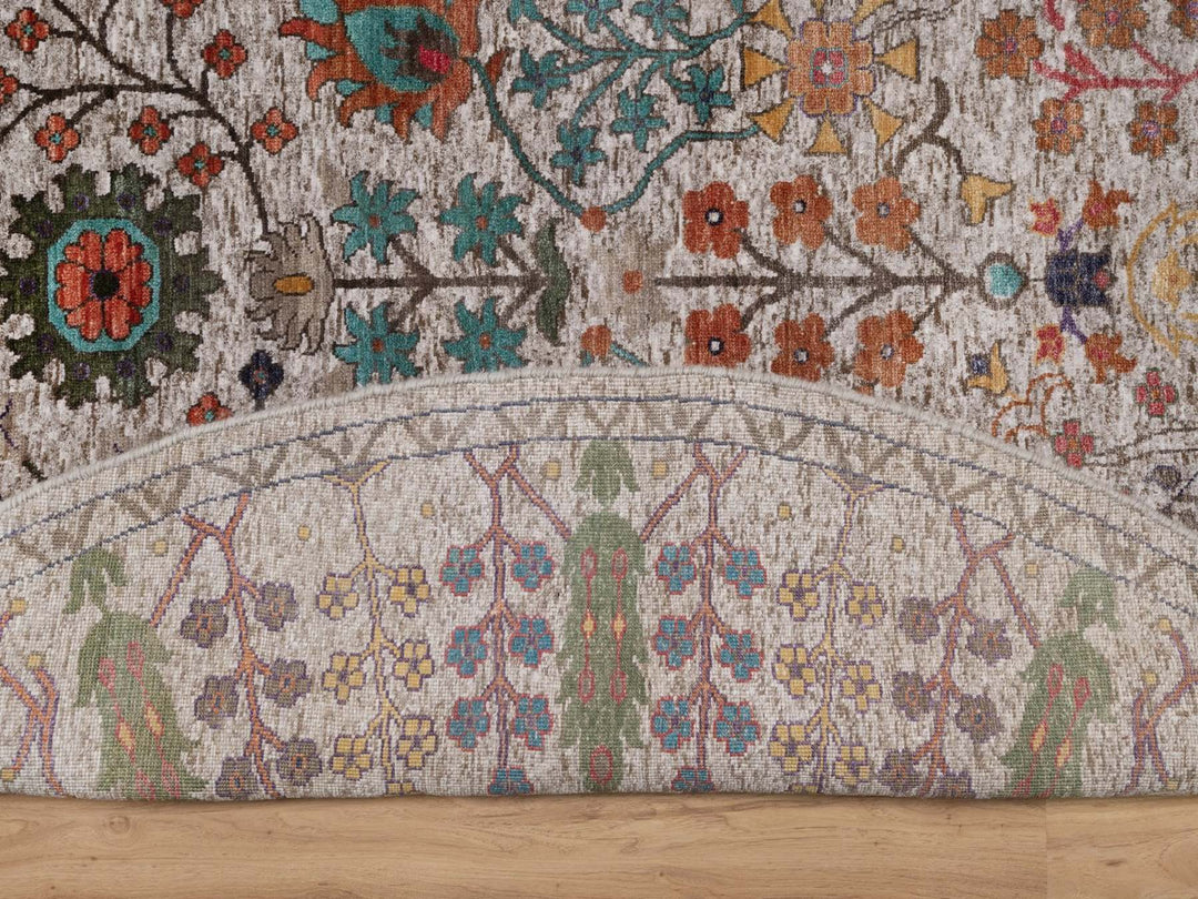 7'10" x 7'10" New Hand Knotted Ivory Wool & Silk Round Oriental Rug - MOA10291919