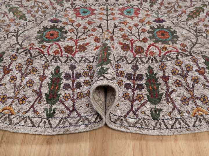 7'10" x 7'10" New Hand Knotted Ivory Wool & Silk Round Oriental Rug - MOA10291919