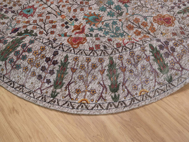 7'10" x 7'10" New Hand Knotted Ivory Wool & Silk Round Oriental Rug - MOA10291919
