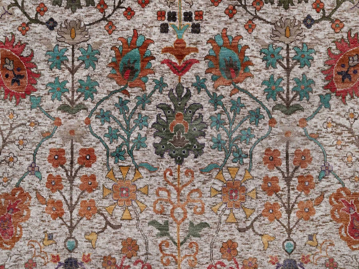 7'10" x 7'10" New Hand Knotted Ivory Wool & Silk Round Oriental Rug - MOA10291919