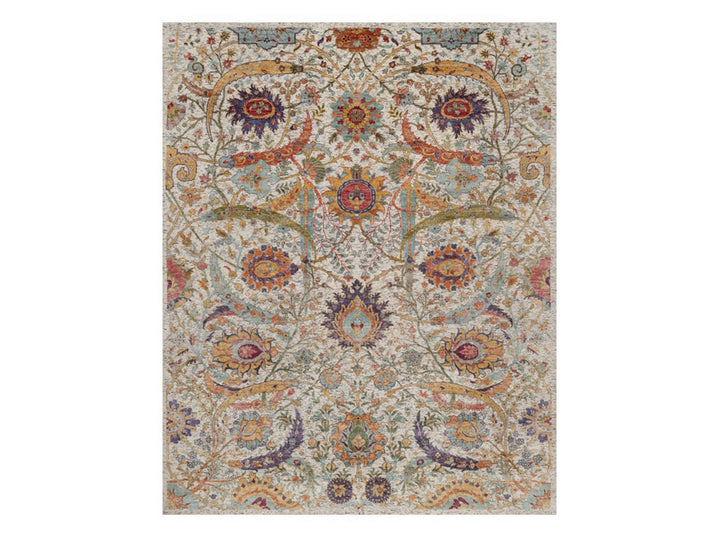 7'10" x 9'11" New Hand Knotted Ivory Wool & Silk Rectangle Oriental Rug - MOA10291922