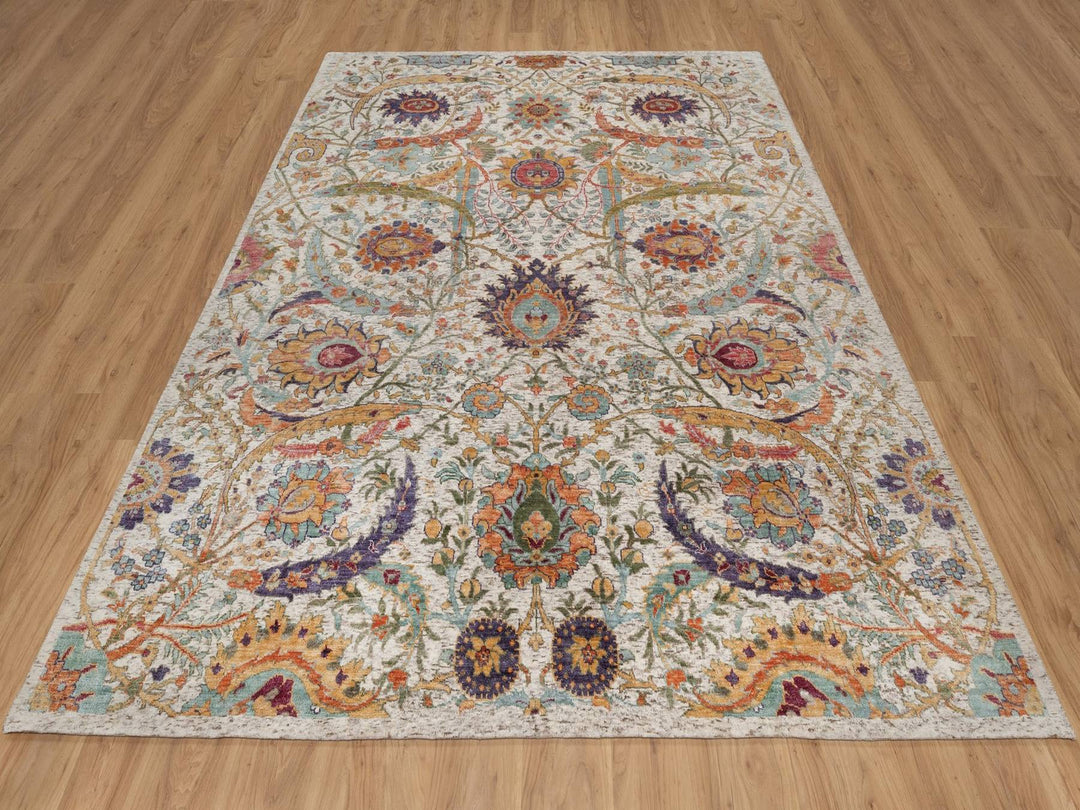 7'10" x 9'11" New Hand Knotted Ivory Wool & Silk Rectangle Oriental Rug - MOA10291922