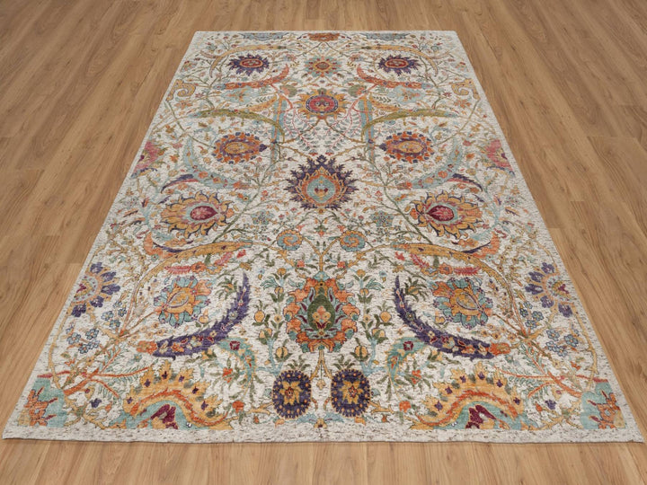 7'10" x 9'11" New Hand Knotted Ivory Wool & Silk Rectangle Oriental Rug - MOA10291922