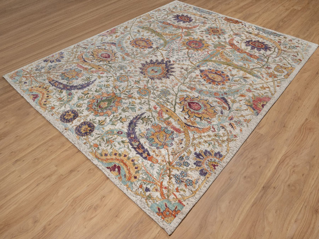 7'10" x 9'11" New Hand Knotted Ivory Wool & Silk Rectangle Oriental Rug - MOA10291922