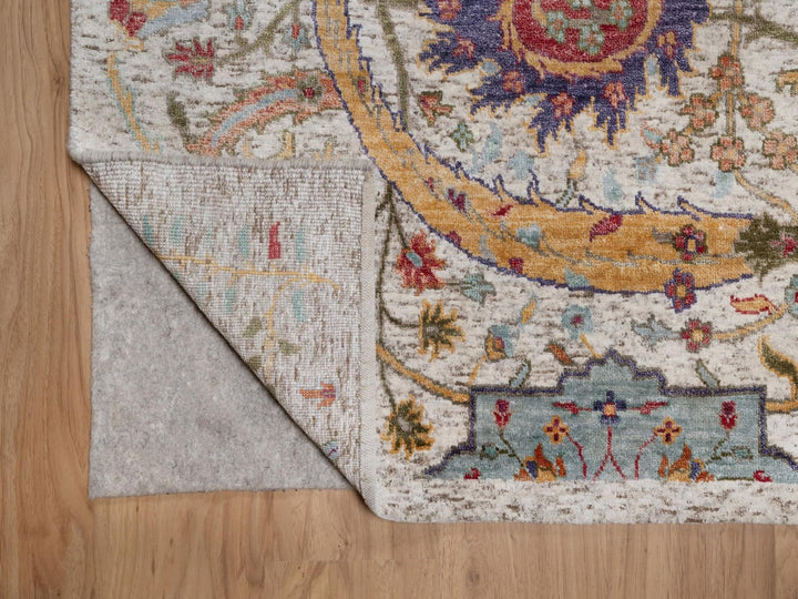7'10" x 9'11" New Hand Knotted Ivory Wool & Silk Rectangle Oriental Rug - MOA10291922