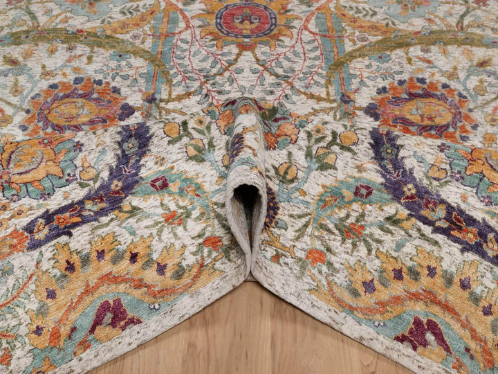 7'10" x 9'11" New Hand Knotted Ivory Wool & Silk Rectangle Oriental Rug - MOA10291922