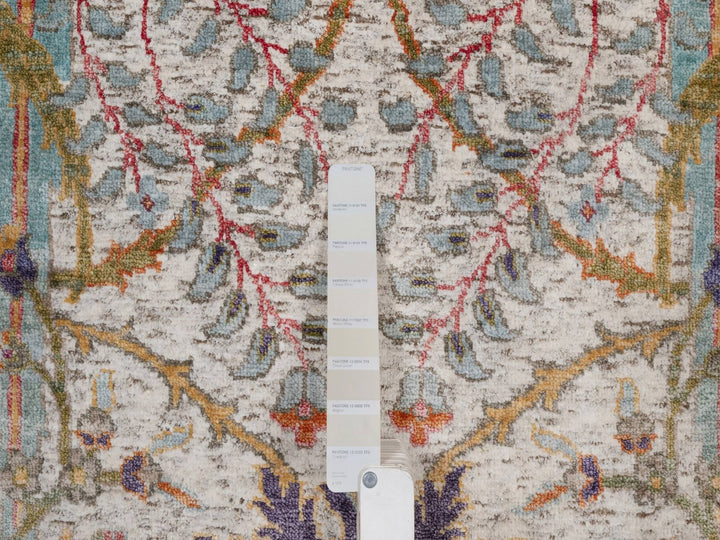 7'10" x 9'11" New Hand Knotted Ivory Wool & Silk Rectangle Oriental Rug - MOA10291922