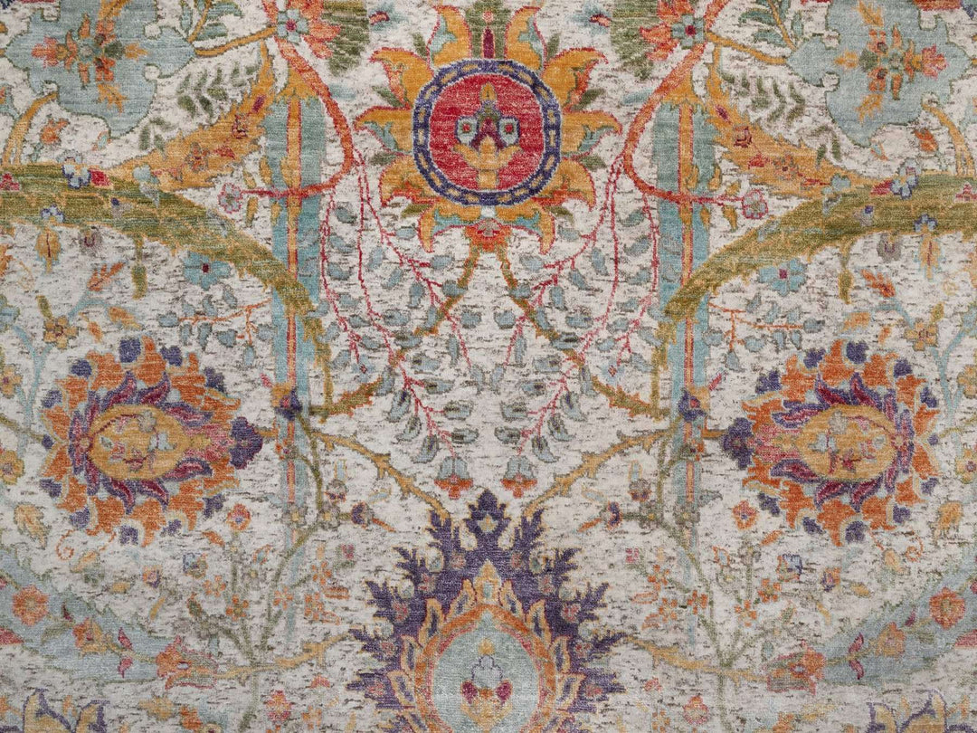 7'10" x 9'11" New Hand Knotted Ivory Wool & Silk Rectangle Oriental Rug - MOA10291922