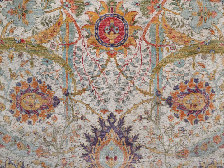 7'10" x 9'11" New Hand Knotted Ivory Wool & Silk Rectangle Oriental Rug - MOA10291922