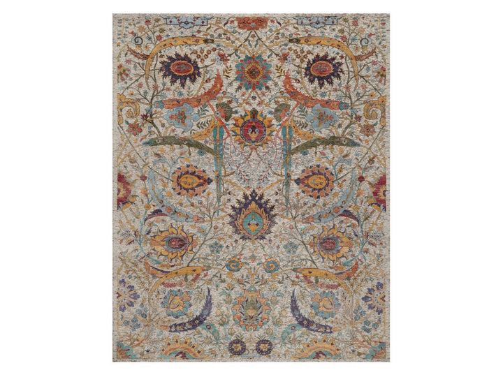7'11" x 10'0" New Hand Knotted Ivory Wool & Silk Rectangle Oriental Rug - MOA10291923
