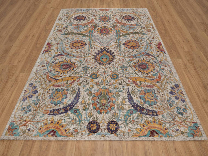 7'11" x 10'0" New Hand Knotted Ivory Wool & Silk Rectangle Oriental Rug - MOA10291923