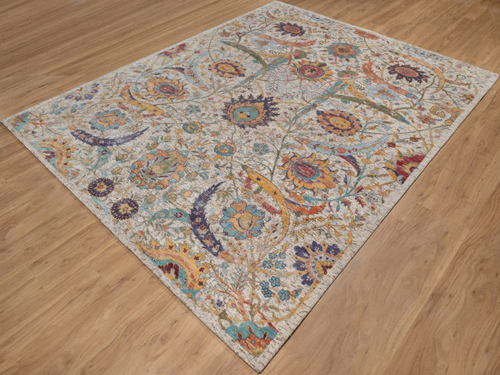 7'11" x 10'0" New Hand Knotted Ivory Wool & Silk Rectangle Oriental Rug - MOA10291923