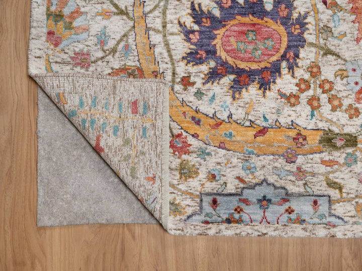 7'11" x 10'0" New Hand Knotted Ivory Wool & Silk Rectangle Oriental Rug - MOA10291923