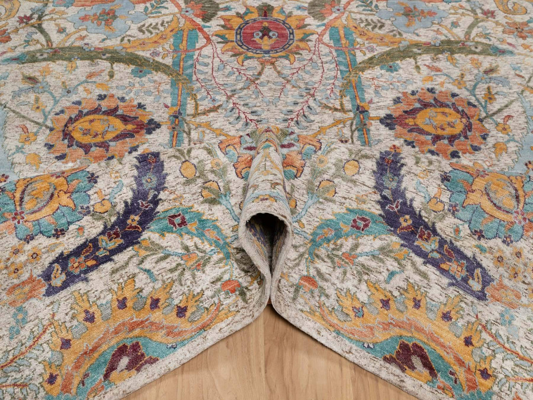 7'11" x 10'0" New Hand Knotted Ivory Wool & Silk Rectangle Oriental Rug - MOA10291923