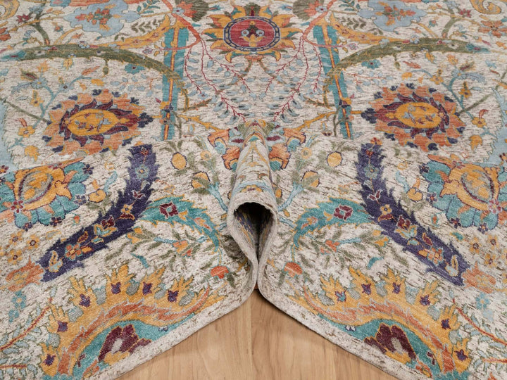 7'11" x 10'0" New Hand Knotted Ivory Wool & Silk Rectangle Oriental Rug - MOA10291923