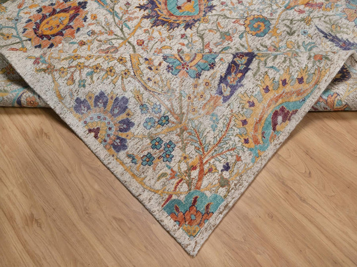 7'11" x 10'0" New Hand Knotted Ivory Wool & Silk Rectangle Oriental Rug - MOA10291923