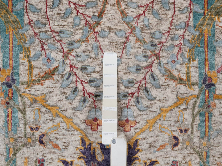7'11" x 10'0" New Hand Knotted Ivory Wool & Silk Rectangle Oriental Rug - MOA10291923