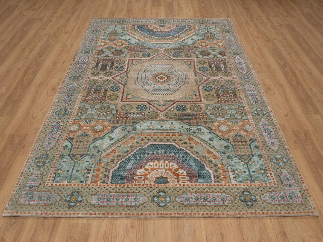 6'3" x 9'0" New Hand Knotted Brown Wool & Silk Rectangle Oriental Rug - MOA10291924