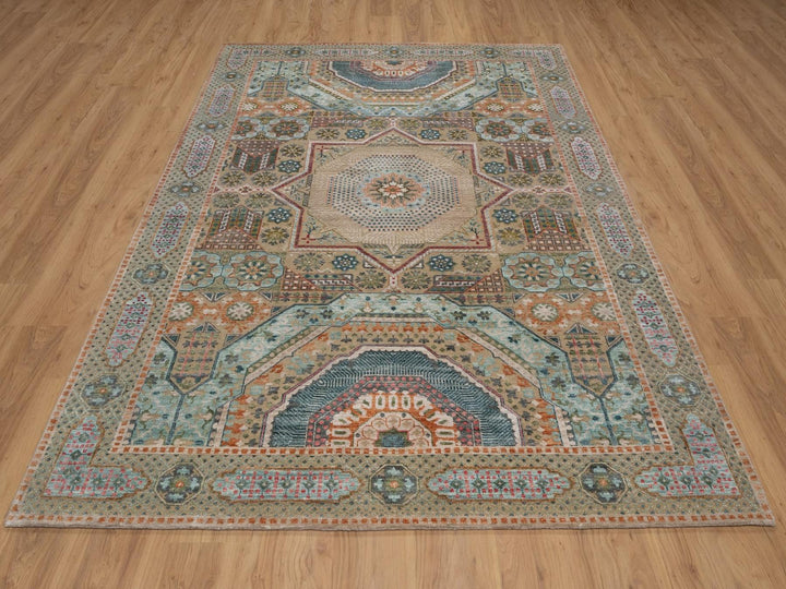 6'3" x 9'0" New Hand Knotted Brown Wool & Silk Rectangle Oriental Rug - MOA10291924
