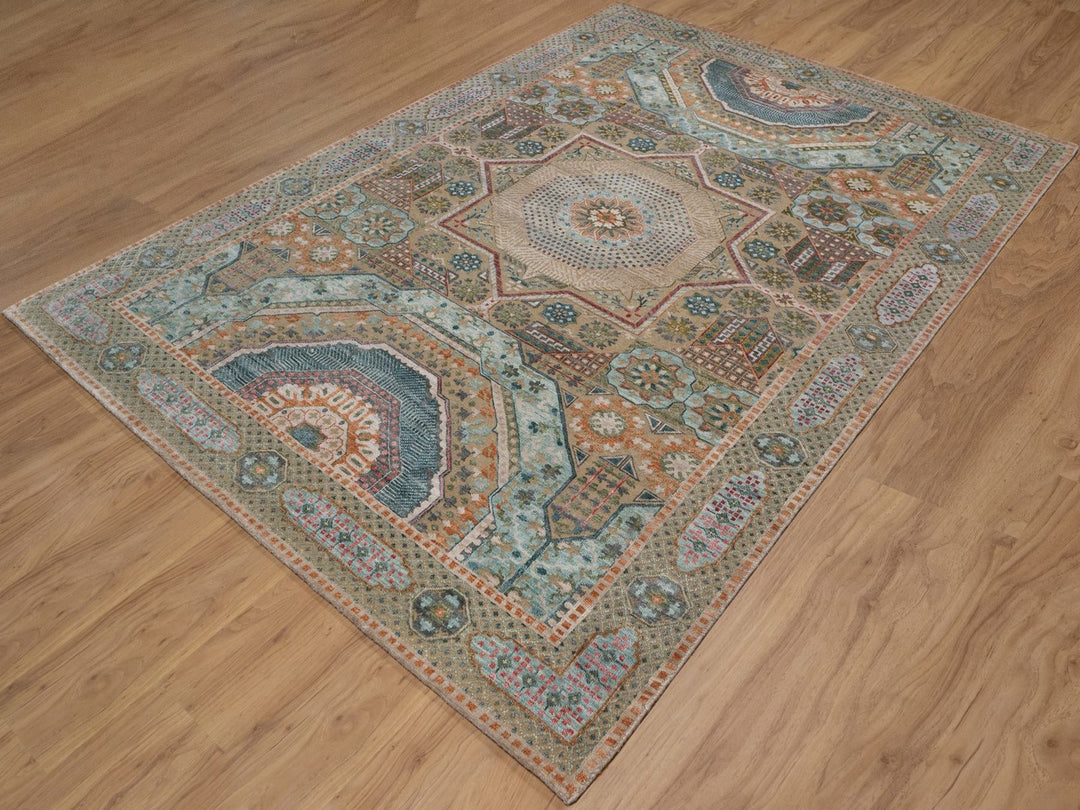 6'3" x 9'0" New Hand Knotted Brown Wool & Silk Rectangle Oriental Rug - MOA10291924