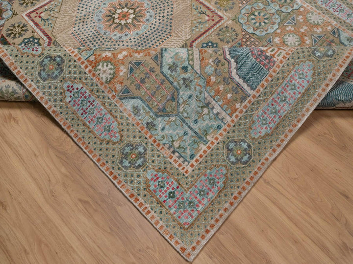 6'3" x 9'0" New Hand Knotted Brown Wool & Silk Rectangle Oriental Rug - MOA10291924