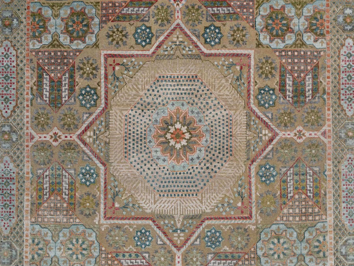 6'3" x 9'0" New Hand Knotted Brown Wool & Silk Rectangle Oriental Rug - MOA10291924