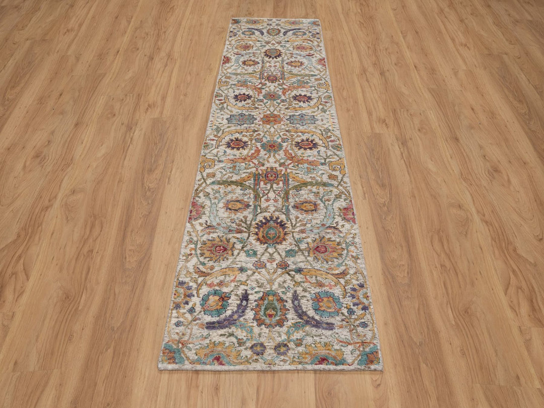 2'7" x 10'0" New Hand Knotted Ivory Wool & Silk Runner Oriental Rug - MOA10291925