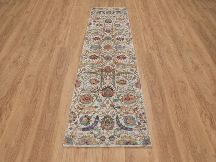 2'7" x 10'0" New Hand Knotted Ivory Wool & Silk Runner Oriental Rug - MOA10291925