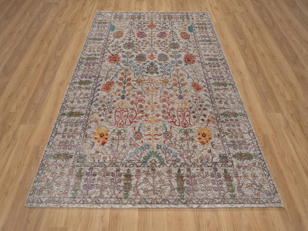 6'0" x 8'11" New Hand Knotted Ivory Wool & Silk Rectangle Oriental Rug - MOA10291927