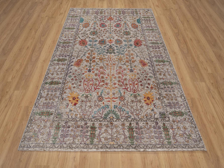 6'0" x 8'11" New Hand Knotted Ivory Wool & Silk Rectangle Oriental Rug - MOA10291927