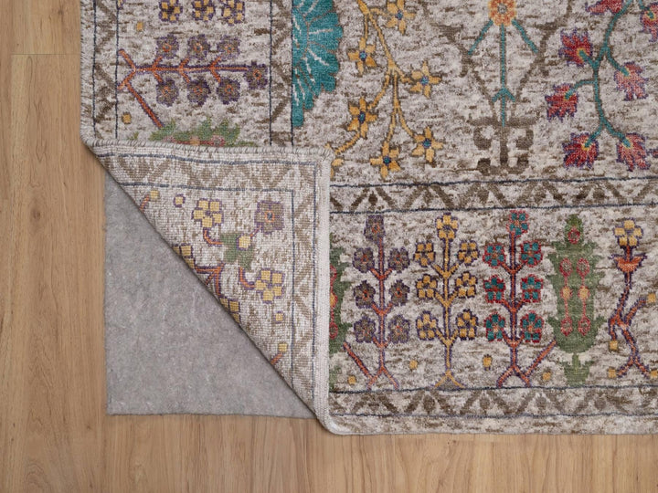 6'0" x 8'11" New Hand Knotted Ivory Wool & Silk Rectangle Oriental Rug - MOA10291927