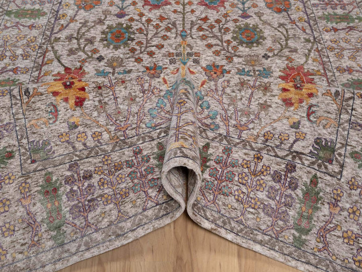6'0" x 8'11" New Hand Knotted Ivory Wool & Silk Rectangle Oriental Rug - MOA10291927