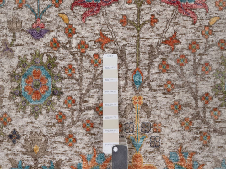 6'0" x 8'11" New Hand Knotted Ivory Wool & Silk Rectangle Oriental Rug - MOA10291927