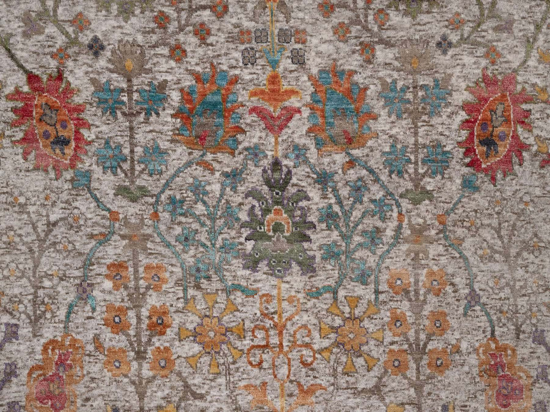 6'0" x 8'11" New Hand Knotted Ivory Wool & Silk Rectangle Oriental Rug - MOA10291927