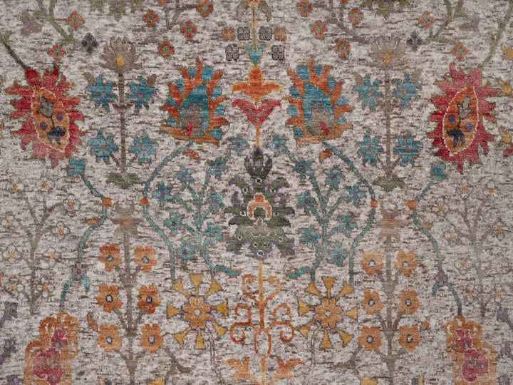 6'0" x 8'11" New Hand Knotted Ivory Wool & Silk Rectangle Oriental Rug - MOA10291927