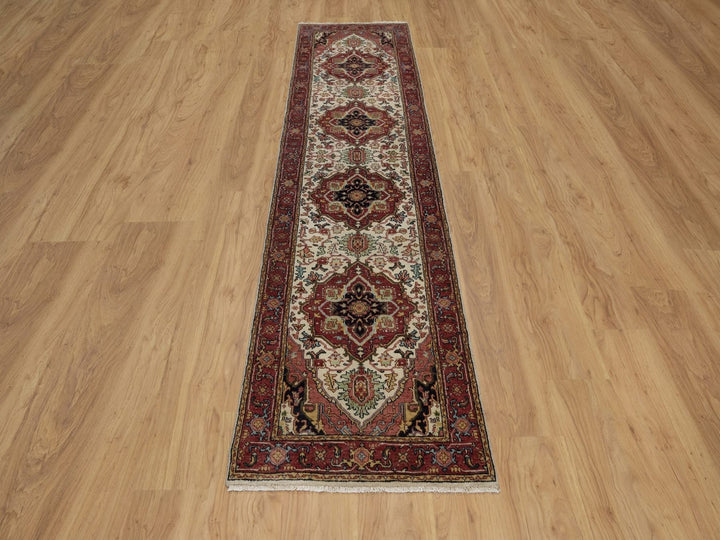 2'5" x 10'1" New Hand Knotted Ivory Wool Runner Oriental Rug - MOA10291928