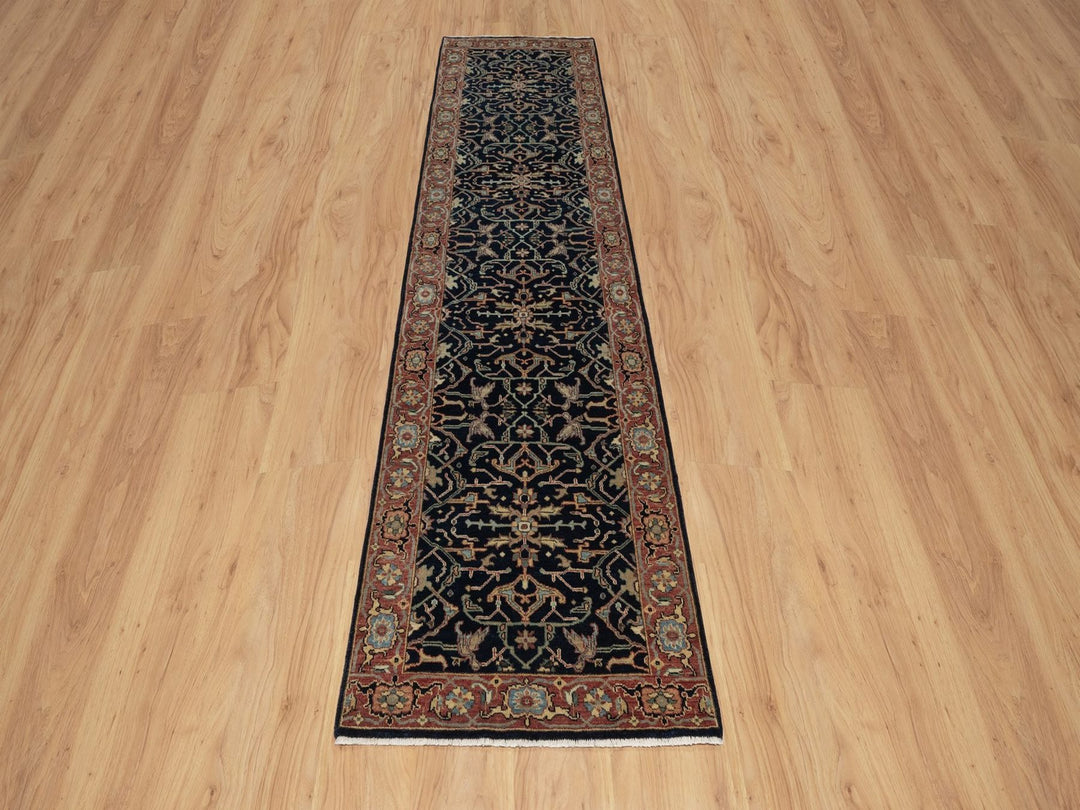2'7" x 10'2" New Hand Knotted Blue Wool Runner Oriental Rug - MOA10291933