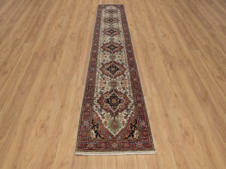 2'6" x 14'2" New Hand Knotted Ivory Wool Runner Oriental Rug - MOA10291934