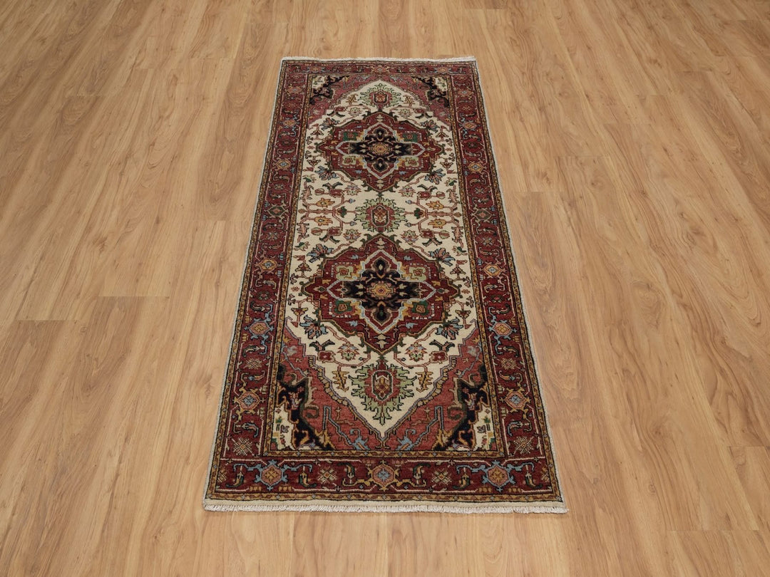 2'7" x 6'1" New Hand Knotted Ivory Wool Runner Oriental Rug - MOA10291936