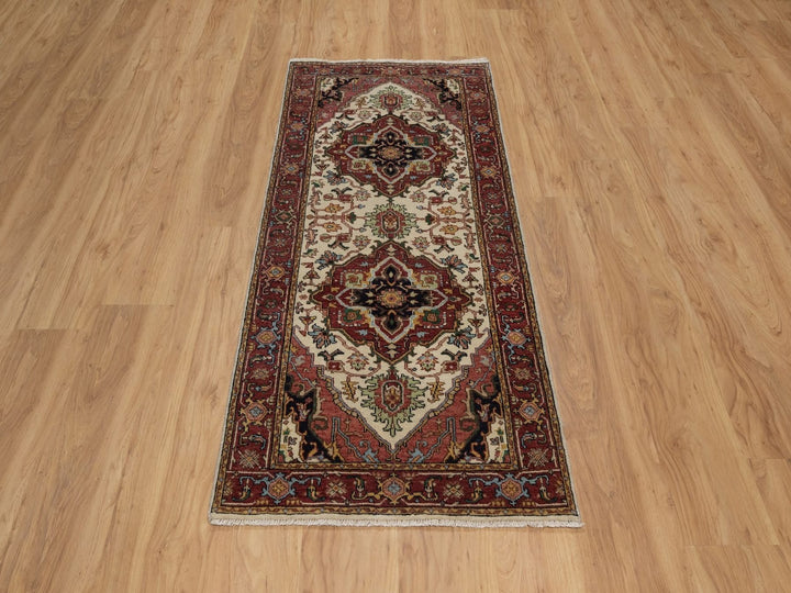2'7" x 6'1" New Hand Knotted Ivory Wool Runner Oriental Rug - MOA10291936
